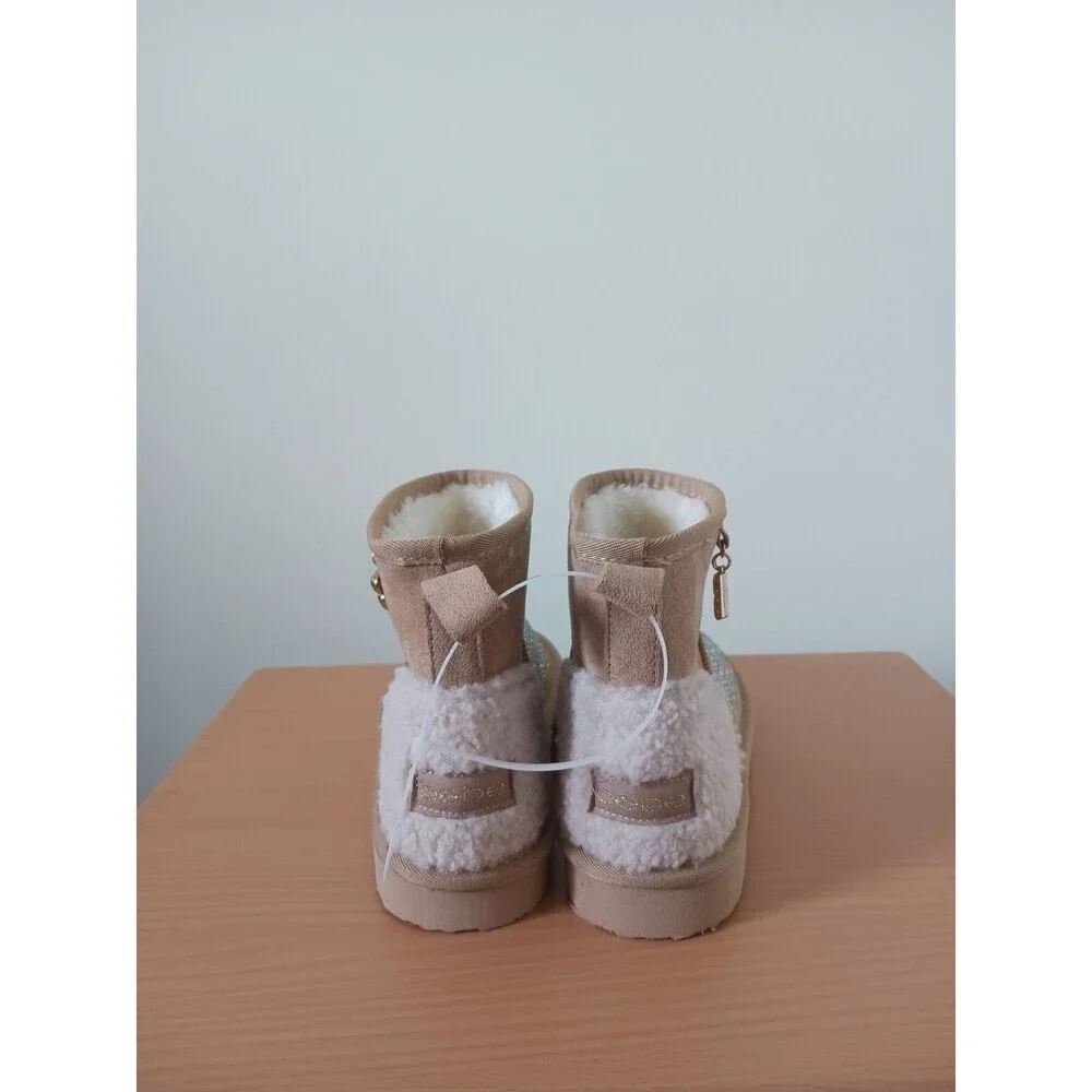 Bebe Faux Fur Winter Boots Rhinestones Fashion Bling Tan‎ Size 7